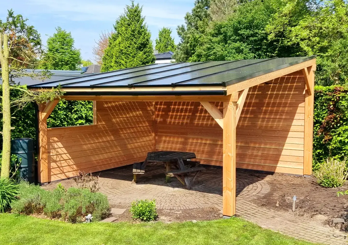 Douglas hout solar veranda vrijstaand met zijwanden en afvoerset