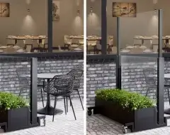 terras met windscherm in hoog en laag positie