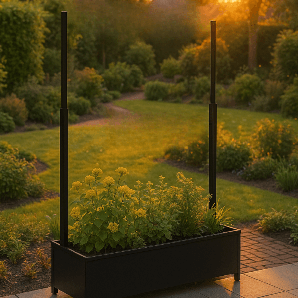 viewline windscherm met plantenbak in tuin