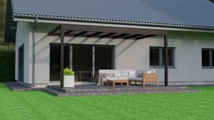 Moderne aluminium overkapping muuraanbouw met loungeset