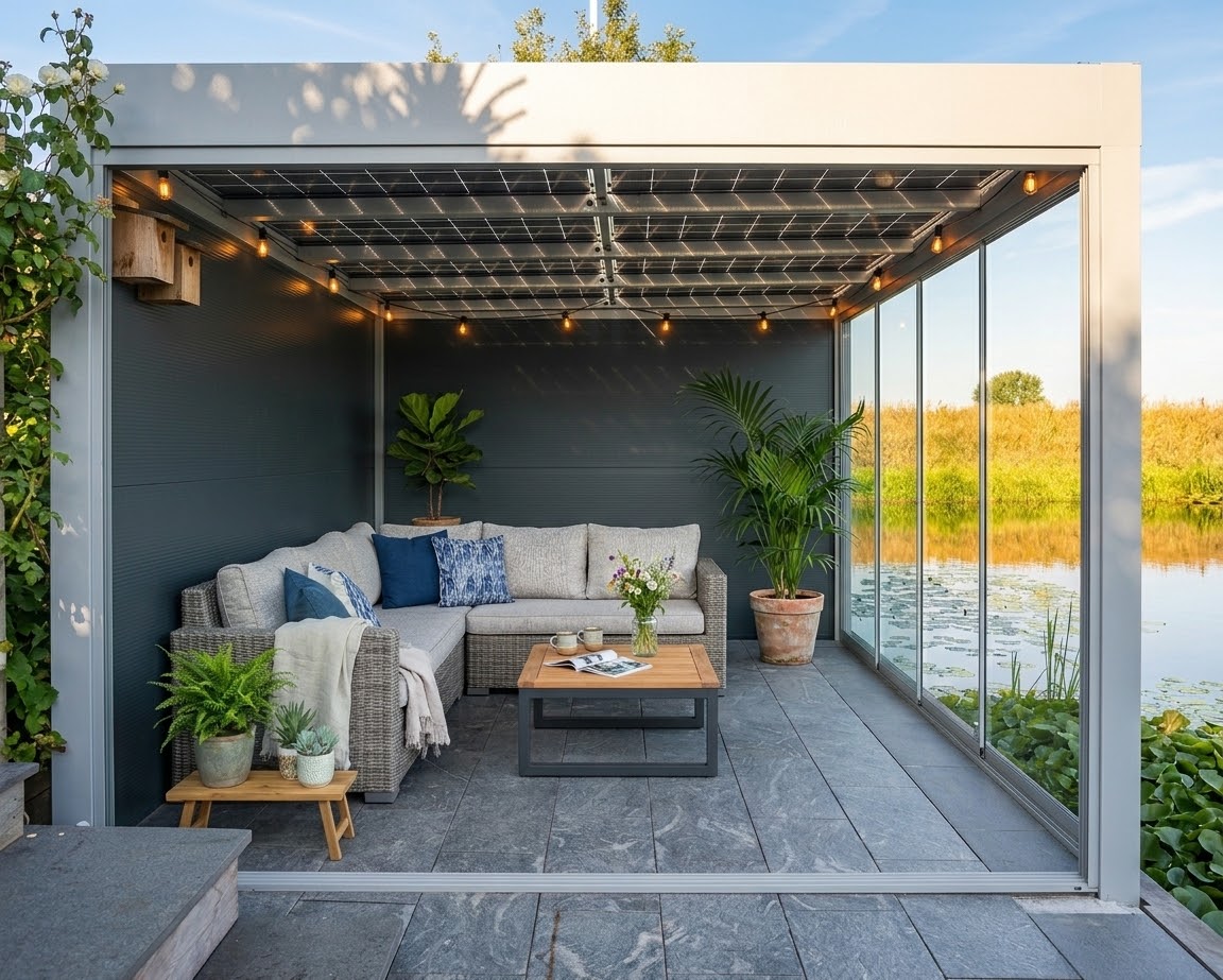 Vrijstaande aluminium tuinkamer met Solar dak